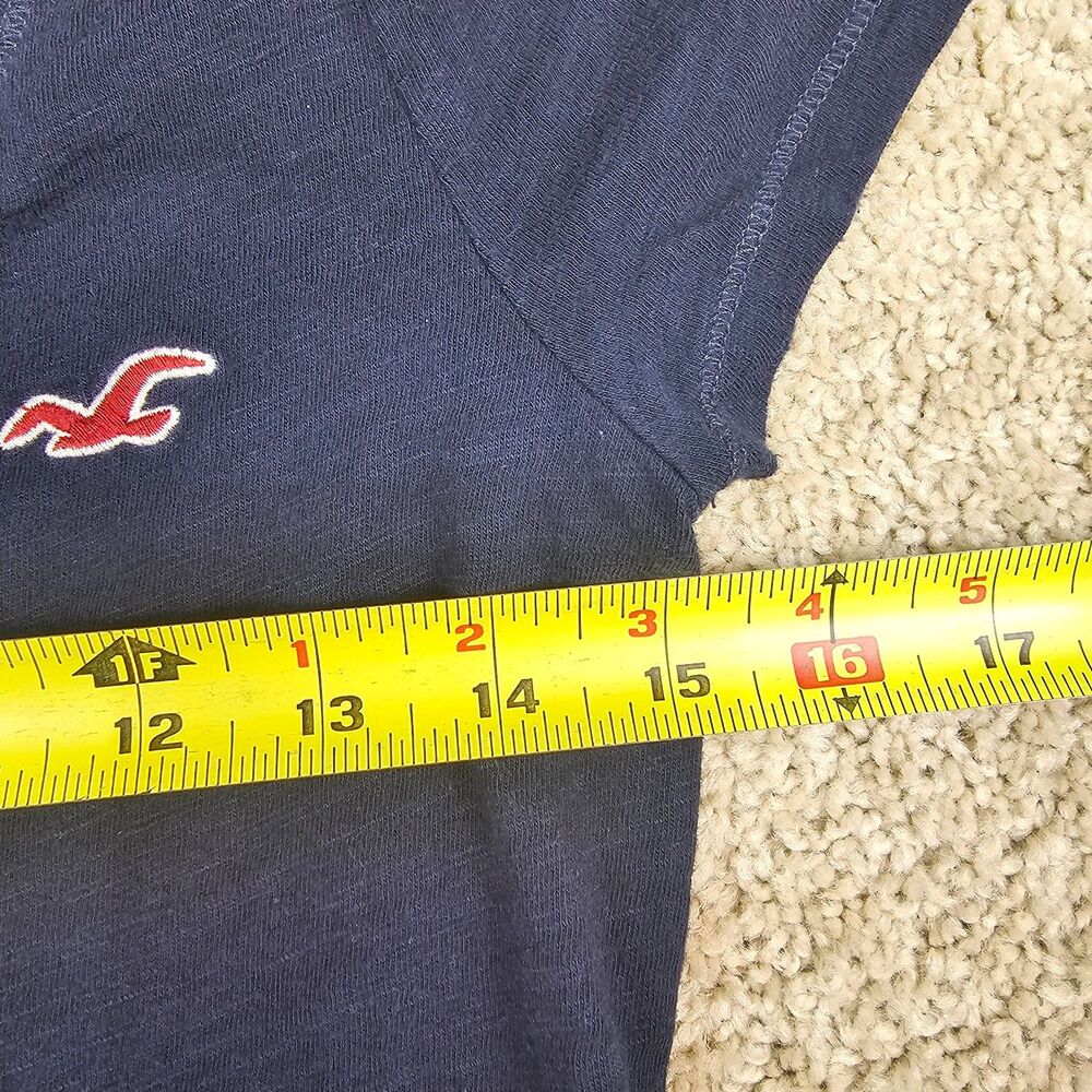 Hollister Navy Blue V-Neck T-Shirt Size Women's S Cotton Slim Fit Y2K Logo Tee - Picture 7 of 9